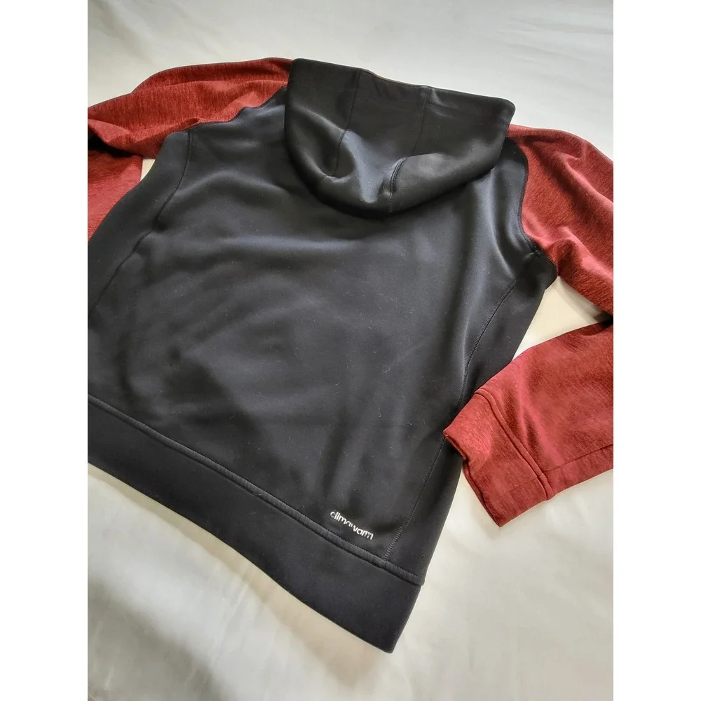 Adidas Climawarm Hoodie Mens Medium Black Red Pullover Sweatshirt Logo Raglan
